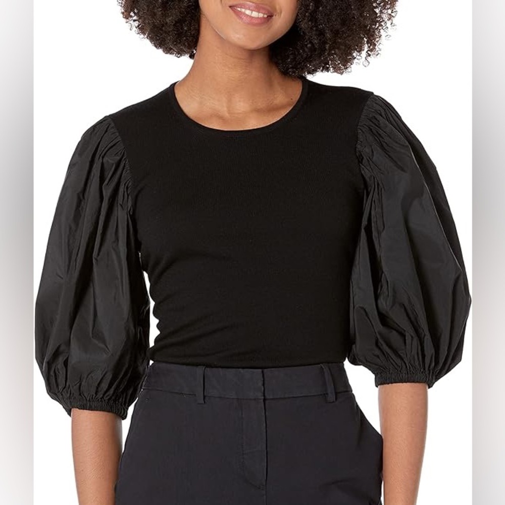 NWOT Trina Turk Rhea black puff sleeve top size small